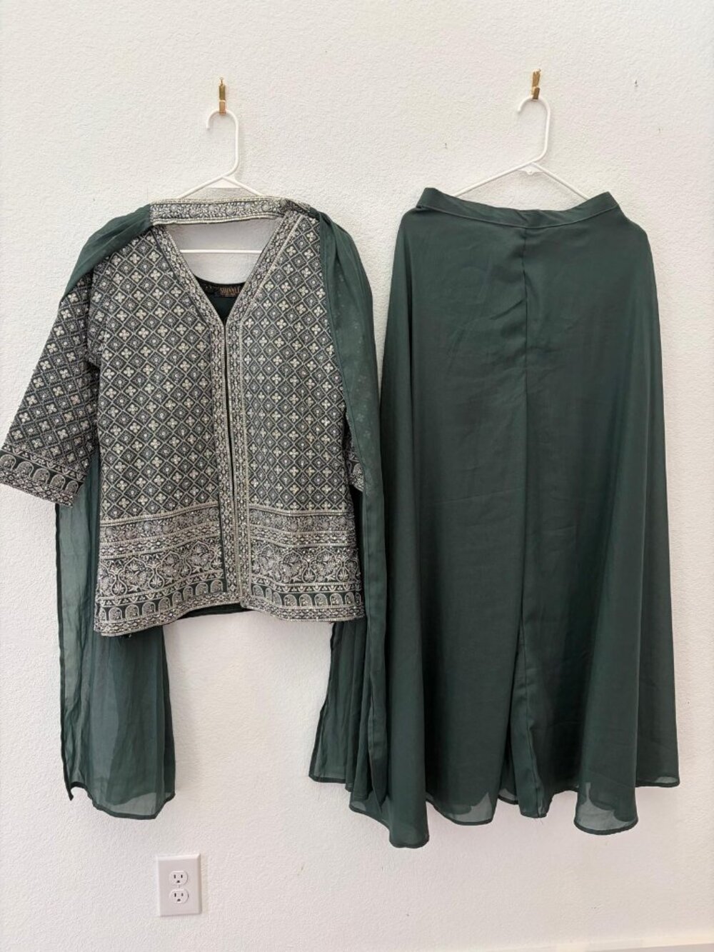 Dark Green Embroidered Kurta Set with Palazzo & Dupatta | Women's Indian Ethnic - Picture 7 of 8